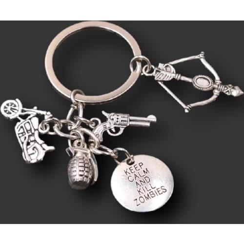 The Walking Dead Inspiration Keyring Zombie Fan Gift Horror Gift Arrow and Bow Gun Charm Keep Calm and Kill Zombies Keychain