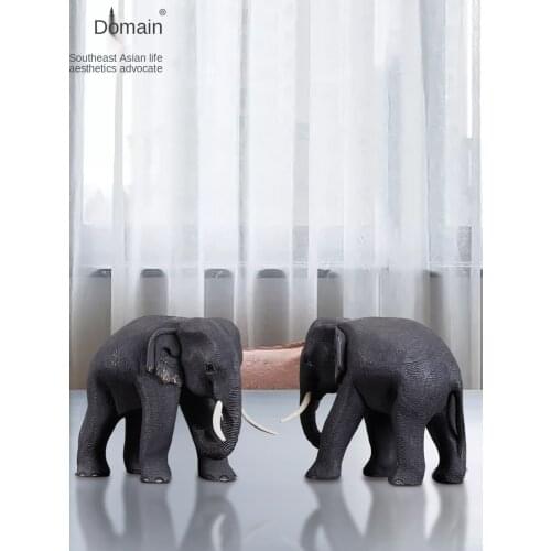 Teak Elephant Lucky Ornaments Home Hallway Wood Carving Craft Decoration Decorations