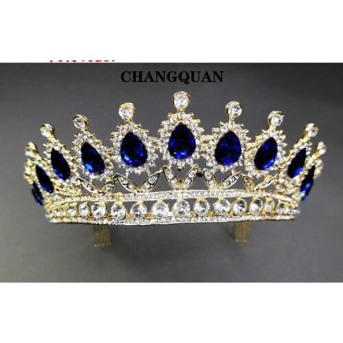 Crown Ornament Bridal Wedding Accessories Simple Alloy Blue Crystal Bridal Dress Jewelry LXH