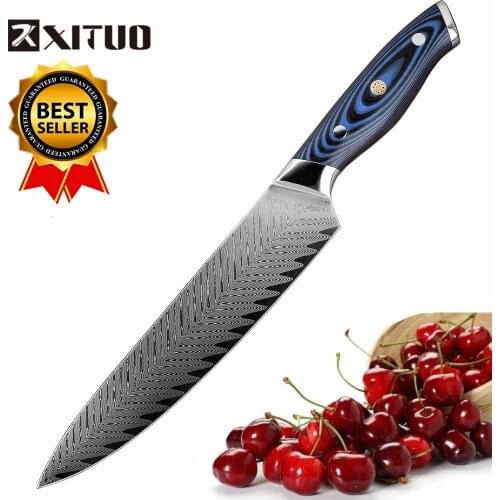 XITUO New Design Chef Knife 8" inch AUS10 Damascus Stainless Steel Professional Kitchen Knife Japan Salmon Meat Slicing Knife AA