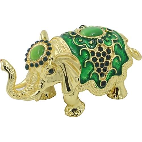 Green Thai Elephant Trinket Box Hinged Wealth Lucky Ring Holder Animal Statue Figurine Home Decor Gift Collectible
