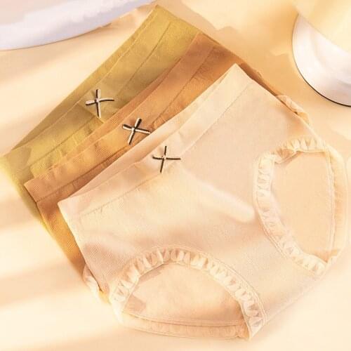 Wasteheart New Women Fashion Yellow Green Cotton Mid Waist Panties Lace Bow Underwear Lingerie Briefs Underpants Briefs F