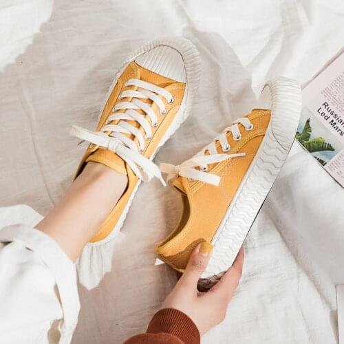 Women Vulcanized Solid Shoes Sneakers Ladies Lace-up Casual Shoes Breathable Walking Canvas Shoes Student Shoes