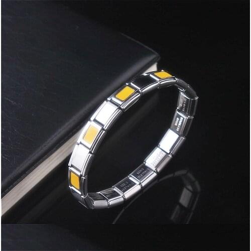 Women Jewelry Yellow lattice Elastic Stretch Energy Sport Magnetic Germanium Italian Charm Bracelet Fashion Stainless Steel ST33