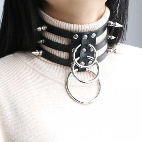 Black Goth choker Collar Punk necklace Spike Leather Choker women girls Trendy Rock Sexy Harajuku witch Gothic jewelry