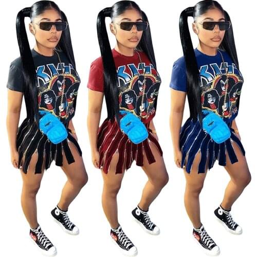 Women Gothic Punk Cartoon Print Zip Slit Sexy Dress Fashion Short Sleeve T Shirt Casual Midi Streetwear Mini Party Club Female