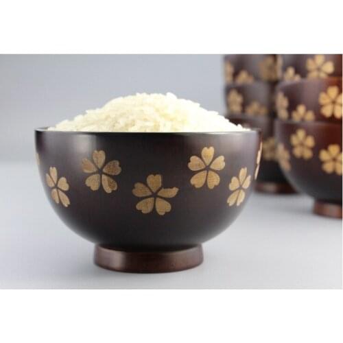 1PC Healthy Serving Bowl Jujube Wood Decorative Nature Cherry Blossoms Printed Rice Bowls LC 014