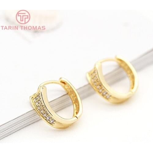 2PCS 16.8x17.4MM 24K Gold Color Brass with Zircon Round Earrings Hoop Earring Clip High Quality DIY Jewelry Making Findings
