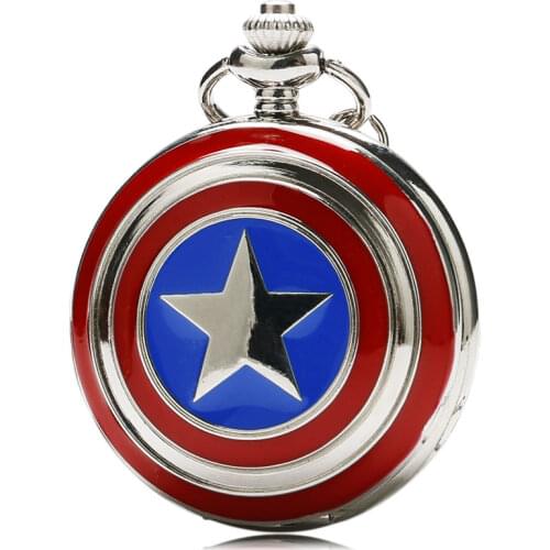 2015 New Pocket Watch Captain Star Shield Relogio De Bolso Pendant Watch with Necklace Chain