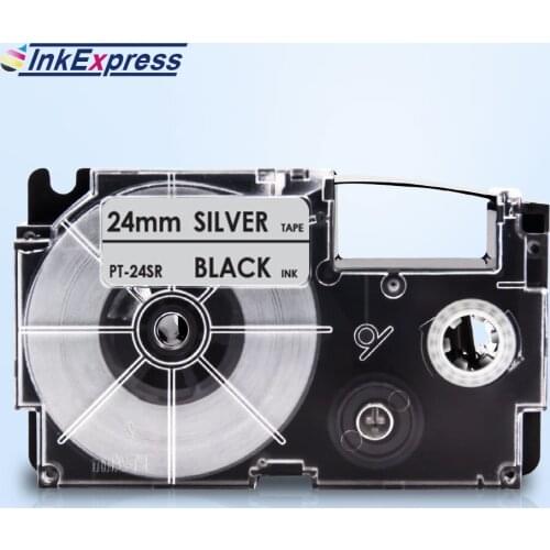 24mm Tape For Casio XR-24SR XR 24SR Label Printer Tape Black on Silver Label Tape Printer Ribbon For CASIO KL-E300 KL-H50
