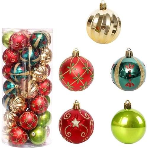 30 Pcs/Set Christmas Ball Ornament Fashion Colorful 5 Types Xmas Ball Hanging Christmas Tree Living Room Decoration 2.36in