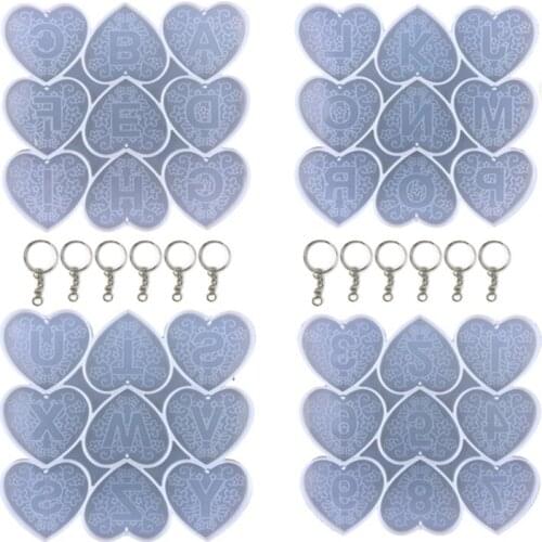 3XUA Glossy Silicone Resin Molds Heart-shaped Letter Keychain Mold DIY Keychain Pendant Jewelry Epoxy Resin Crafting Molds