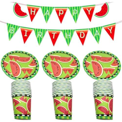 50PCS/PACK Watermelon Theme Banner Decorate Cups Plates Kids Favors Baby Shower Dishes Glass Flags Birthday Party Tableware Set