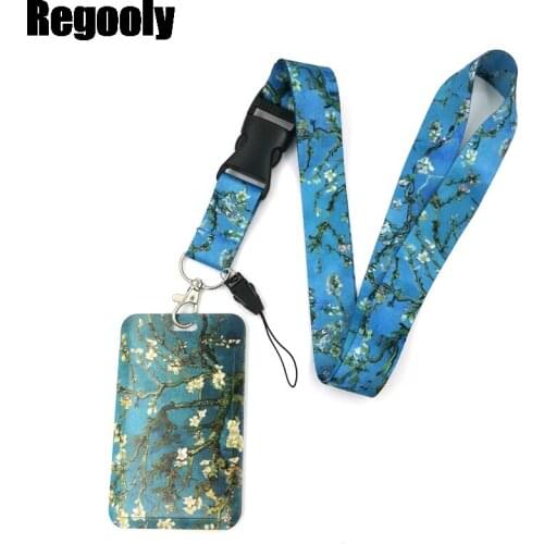 Van gogh Almond Tree Painting Lanyard Credit Card ID Holder Bag Student Women Travel Card Cover Badge Car Keychain Accessories