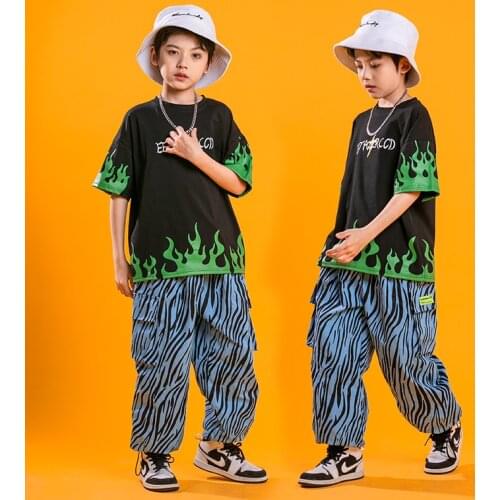 Kids Hip Hop Clothing Stage Outfits T Shirt Streetwear Zebra Cargo Pants for Girl Boy Jazz Dance Wear Costume Rave Clothes