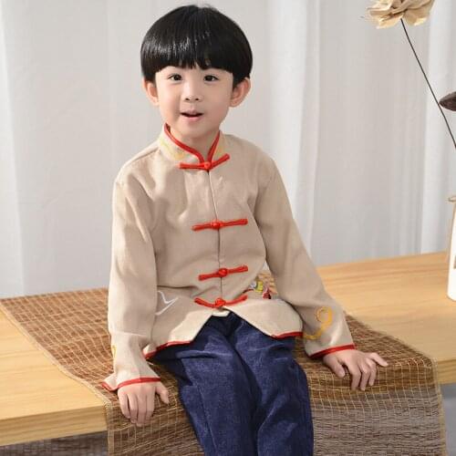 Children Traditional Hanfu Clothes Long Sleeve Ancient Tops Boys Vintage Cosplay Costume National Jacket Performance Clothing