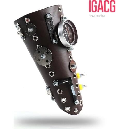 IGACG PU Vintage Steampunk Armband Long Steam Punk Bracelet With Gear Punk Music Bracelet Props Gauntlet Steampunk Accessories