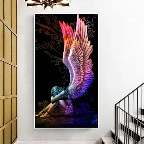 Absstract Skull Angle Wings Oil Painting on Canvas Wall Art Posters Prints Wall Pictures for Living Room Home Cuadros Decor