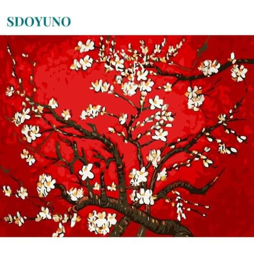 SDOYUNO DIY Oil Painting By Numbers Kits 60x75cm Flowers Drawing By Numbers On Canvas Frame Digital Hand Painting Home Decor