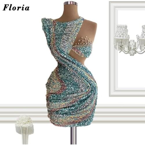 Short Cocktail Dress 2021 Pearls Sequins Evening Dresses For Weddings Robes De Soiree Arabic Dubai Celebrity Dress Party Gowns