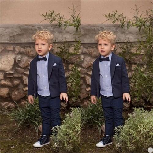 Costume Dark Blue Children Formal 2pcs Suit Sets Flower Boy Wedding Party Prom Birthday Dress Costume Kids Blazer Pants Outfits