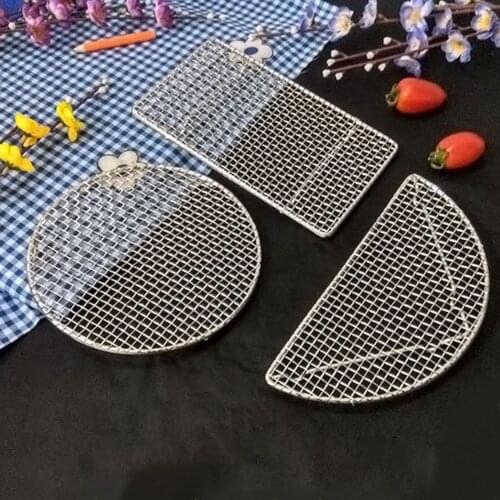 304 Stainless Steel Round Grill Net with Foot Barbecue BBQ Meshes Cooling Rack Steam Baking Rack Camping Outdoor Mesh Wire Net