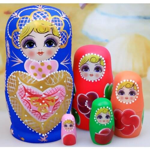 10cm Wood Matryoshka Dolls Russian Nesting Dolls Blue Color Painted Nesting Toys Home Decoration Ornament Pendant Gifts Set