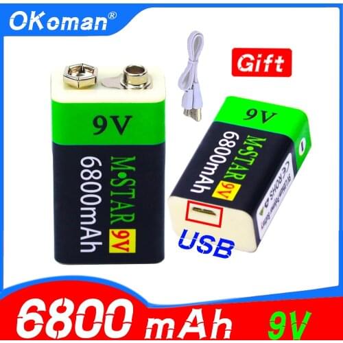 High Capacity USB Battery 9V 6800mAh Rechargeable Li-ion Battery USB Lithium Battery for toy remote control drop shipping