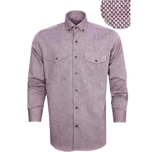 Solid Mens Shirt Double Pocket Long Sleeve Cotton Shirts For Men Claret Red Shirt Men Regular Fit Cotton Hip Hop turkey Varetta