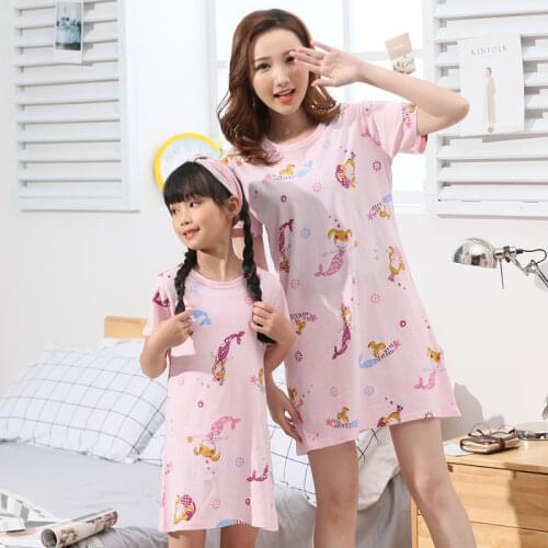 New Summer Girls Nightgown Pajamas Kids Short Sleeved Nightdress Cute 100%cotton Child Baby Sleeping Dress Size 8 10 12 14 Years