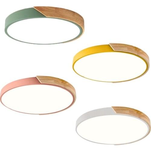 Nordic Oak Wood Adjustable Led Ceiling Lamp Round Bedroom Lamps