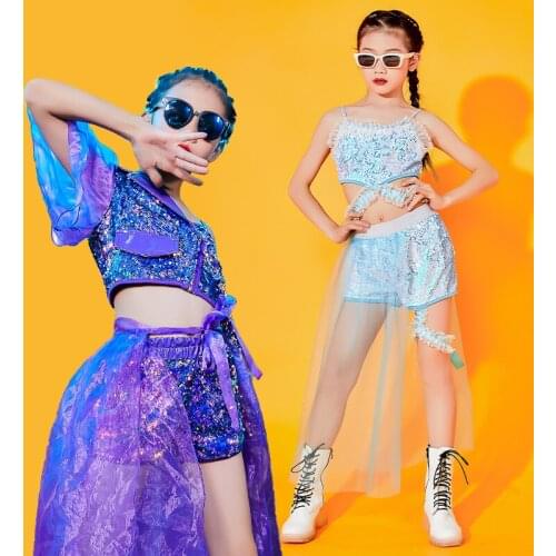 New Sequins Catwalk Stage Costumes Fashion Girls ChildrenS Jazz Dance Costume Performance Rave Clothes Hiphop Dancewear DQS7367