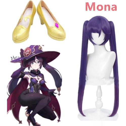 Genshin Impact Mona Cosplay Shoes Game Genshin Impact Mona Cosplay Shoes Mona Cosplay Wig Women Golden Boots Shoes High Heels