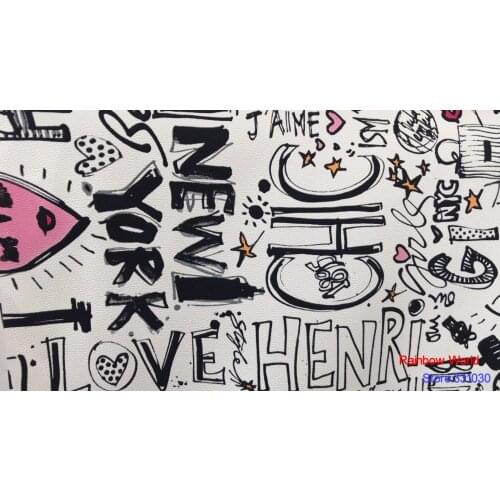 Factory wholesale love pattern printed Faux PU Leather fabric for DIY sewing sofa table shoes bags bed material(1 yard)