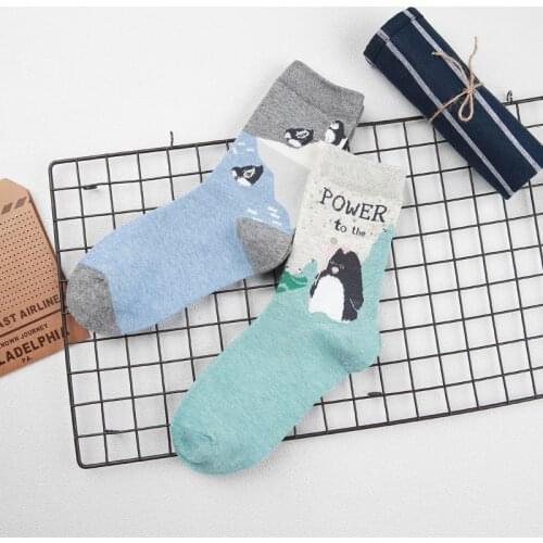 [PEONFLY] Animals Cartoon Socks Women penguin Foot prints Cotton fuzzy socks Floor Keep Warm High Quality