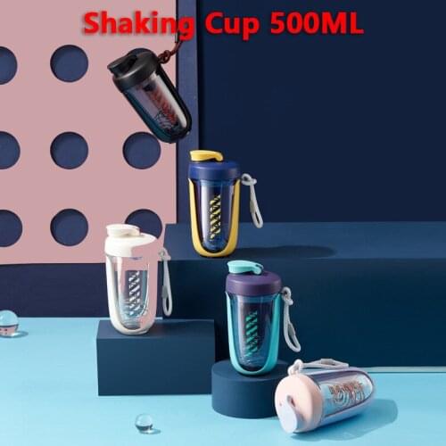 Tide Cool Large Capacity Shaking Cup Plastic Water Cup With Scale Stainless Steel Stirring Ball Portable Sports Handle Water Cup