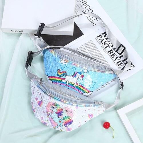Unicorn Sequins Waist Pack Girls Shoulder Belt Bag Kids Fanny Chest Bag Cartoon Girls Belt Mermaid Sport Purse Children Gifts
