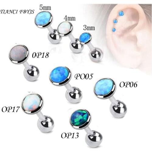TianciFBYJS Ear Cartilage Piercings Surgical Steel Barbell Opal Stone Ear Helix Tragus Earrings 16g Body Pircing Jewelry