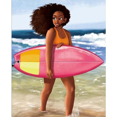 Thermal Patches Diy Fashion Appliqued Vinyl Heat Transfer Tops Iron Sticker For Clothing Smile Girl Surfing