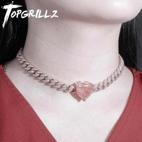 TOPGRILLZ 2020 New Heart Necklace With 9mm Cuban Chain Full Iced Out Cubic Zirconia High Quality Hip Hop Fashion Jewelry Gift