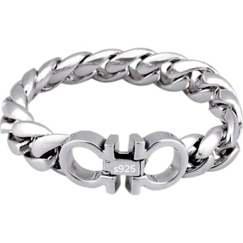 Heavy Man Bracelet Real Silver 925 Trendy Single Personality Punk Jewelry Hip Hop Simple Domineering Exaggerated Man Bracelet