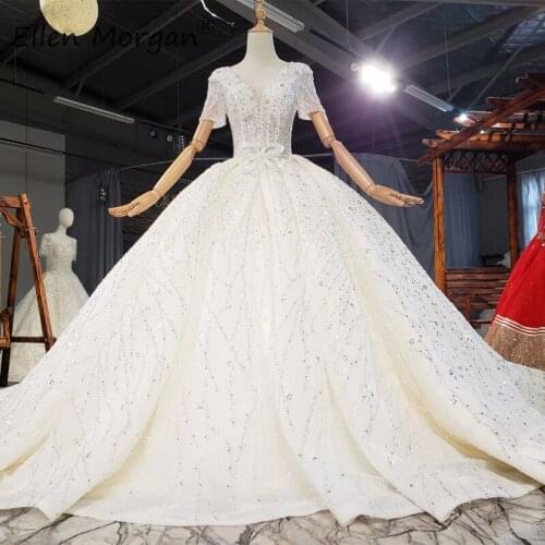 High Quality Luxury Wedding Dresses Real Photos 2021 Short Sleeves Sash Formal Ball Gowns Sparkling For Women Saudi Arabian