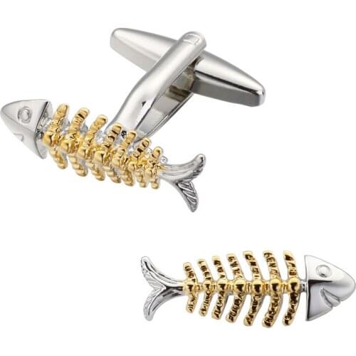 Funny fish of high quality gold and Silvery Cufflinks brass shirt cuff Cufflinks mens jewelry wholesale and retail
