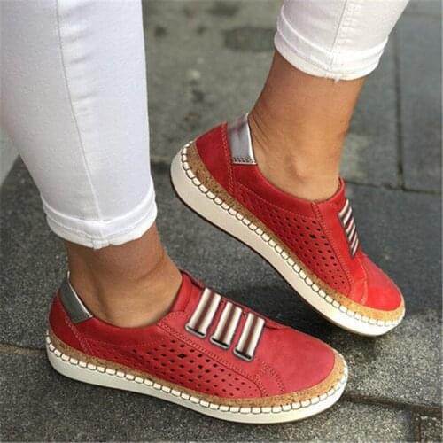 New Spring Womens Sneakers Slide Hollow-out Round Toe Casual Sneakers Slip On Flats Platform Breathable Summer Shoes Espadrille
