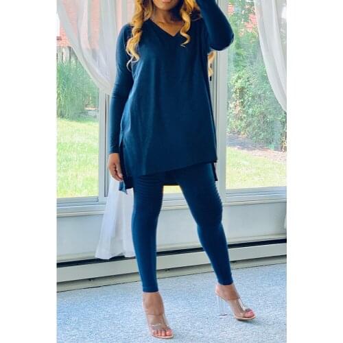 Ueteey New Two-piece Casual Solid Loose V-neck Pleat Design Women Pant Set