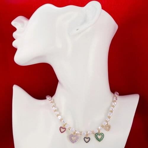 ZHUKOU gold color irregular pearl women necklace Upscale choker necklace for women with CZ crystal heart charms model:VL68