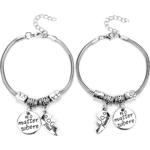 Dongsheng 1 pair bff Bracelets no matter where best friend forever bracelet vintage chain Jewelry Xmas Gift for bestfriend-25
