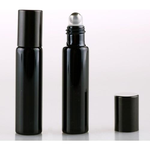 100 Pieces/Lot 10ML Refillable Black UV Glass Perfume Bottle With Roll On Empty Essential Oil Vial For Traveler