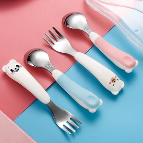 2pcs Tableware Cartoon Kids Spoon And Fork Set Stainless Steel Toddler Utensils Cutlery Set