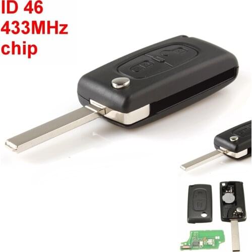 433MHz 2 Buttons Durable Remote Key with ID46 chip for Peugeot 207 307 308 Comes with One 3V Battery